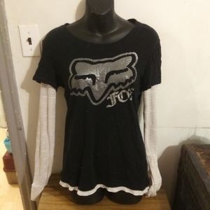 Womens Fox black Long sleev T-shirt size Medium